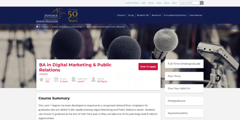 (DKIT) Dundalk Institute of Technology - BA in Digital Marketing & Public Relations