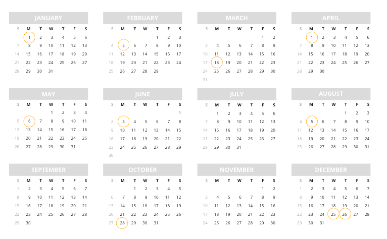 2024 calendar of bank holidays in Ireland